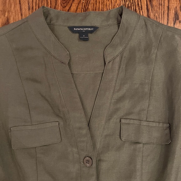 [Banana Republic] olive linen safari dress - Picture 2 of 10